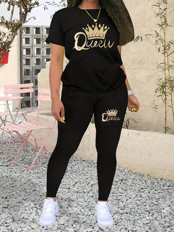 Fashionable Short Sleeve Top And Leggings Set