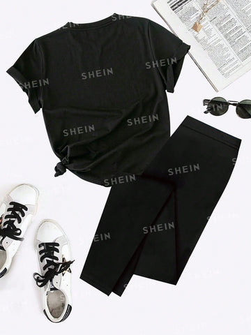 Fashionable Short Sleeve Top And Leggings Set