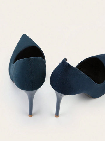 Fashionable Simple Stiletto Thin High Heels Shallow Mouth Pointed Toe Sexy Side Hollow Out Blue Women's Pumps