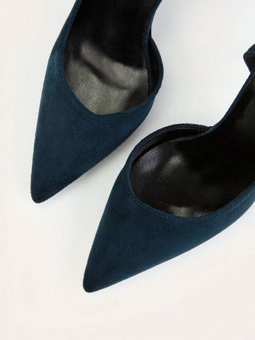 Fashionable Simple Stiletto Thin High Heels Shallow Mouth Pointed Toe Sexy Side Hollow Out Blue Women's Pumps