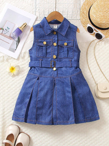 Fashionable Sleeveless A-Line Collar Dress For Young Girls