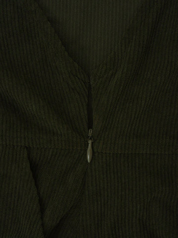 Fashionable Solid Color A-Line Button Suspender Zipper Sleeveless Casual Corduroy Dress