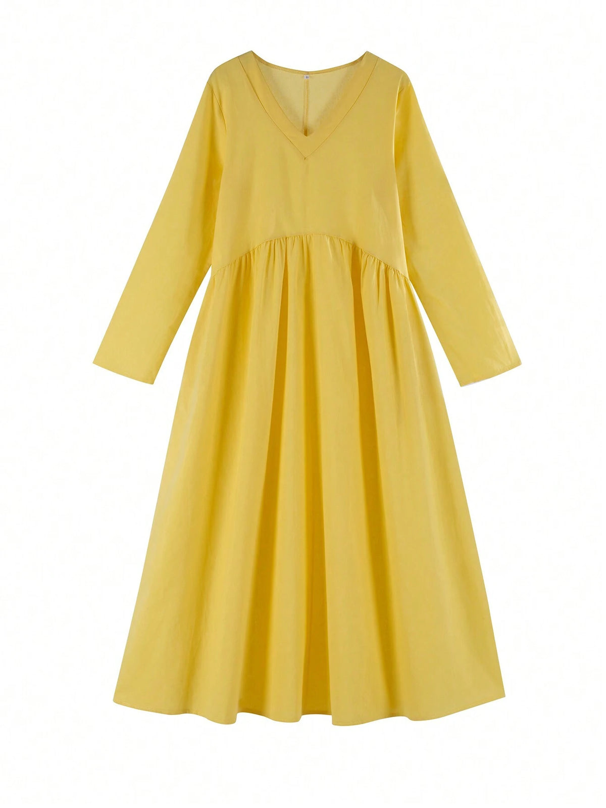 Fashionable Solid Color V-Neck Long Sleeve Maxi Dress With Swing Hem For Spring And Summer