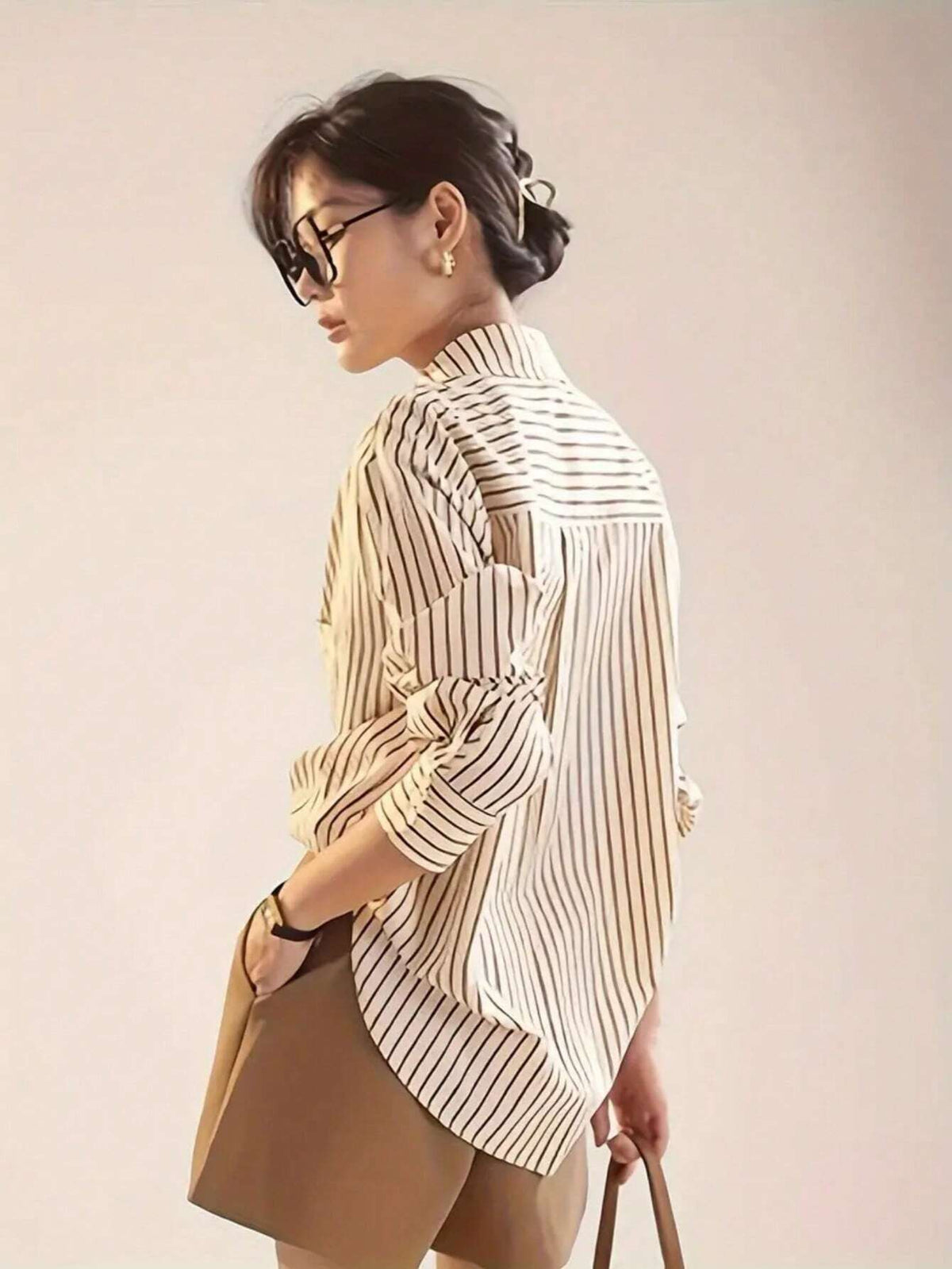 Fashionable Striped Print Front Button Casual Long Sleeve Shirt