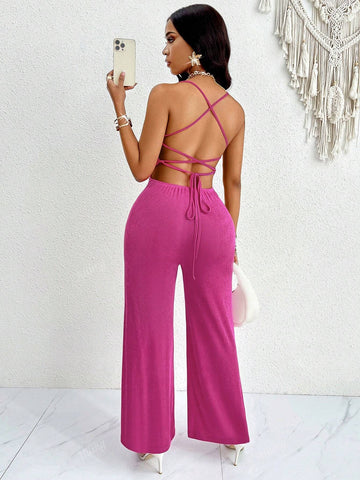 Fashionable Wide Leg Backless Romper