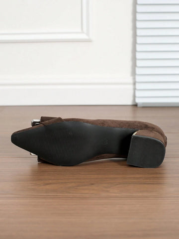 Fashionable Women's Brown Work Slip-On Mule Shoes, Glass Decor Elegant Office Commuting