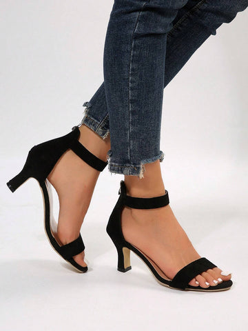 Fashionable Women's Open Toe High Heels With Rear Zipper Closure And Cutout Design, Plus Size,