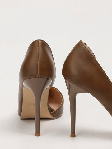 Fashionable & Simple Pointed Toe High Heels With Thin Heel, Suede Fabric, Side Hollow Out And Shallow Mouth Design To Show Your Sexy Figure