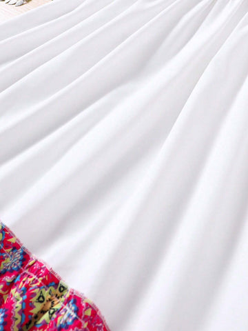 Feast Of Sacrifice Girls Printed Spliced Long Dress Hem For Spring/Summer