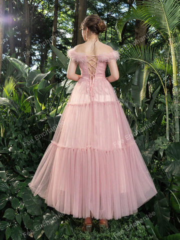 Feather Trim Ruched Bustier Tulle Prom Tube Homecoming Dress