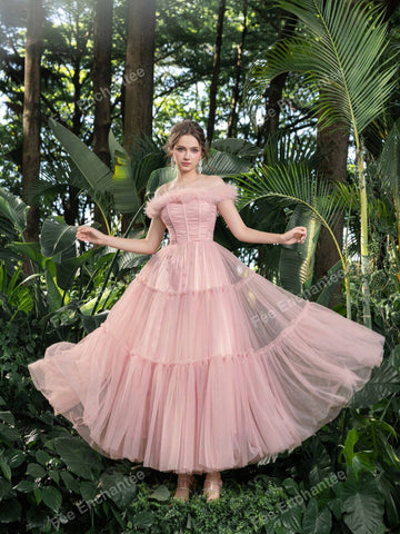 Feather Trim Ruched Bustier Tulle Prom Tube Homecoming Dress