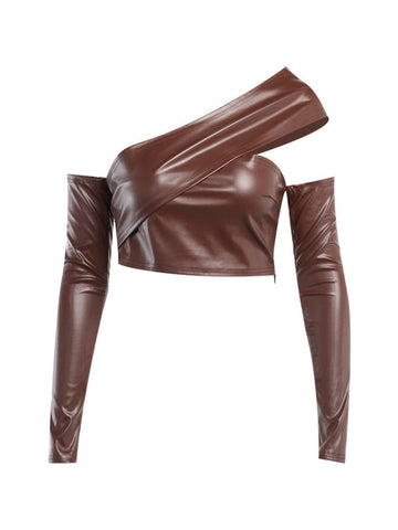 Fenna One Shoulder Leather Skirt Set