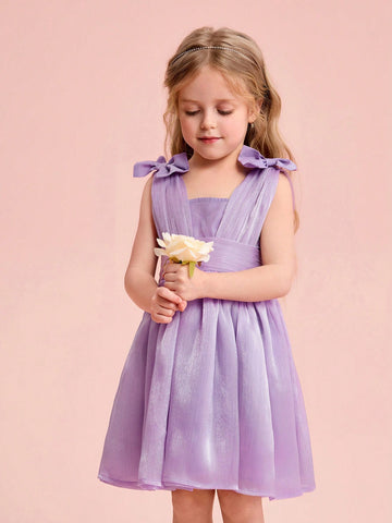 Young Girl Elegant & Cute Purple Organza Dress, Summer