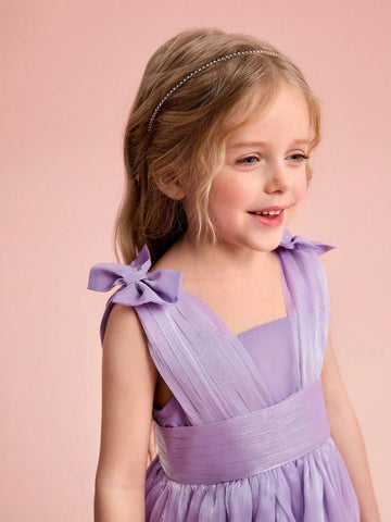 Young Girl Elegant & Cute Purple Organza Dress, Summer