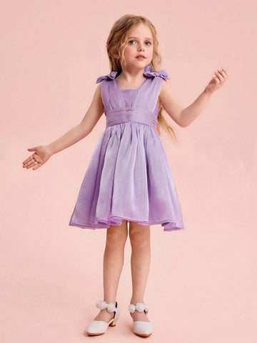 Young Girl Elegant & Cute Purple Organza Dress, Summer