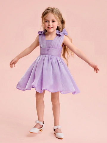 Young Girl Elegant & Cute Purple Organza Dress, Summer
