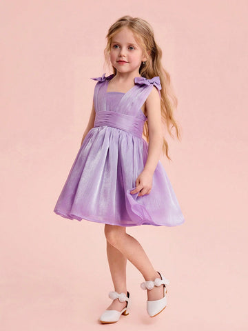 Young Girl Elegant & Cute Purple Organza Dress, Summer