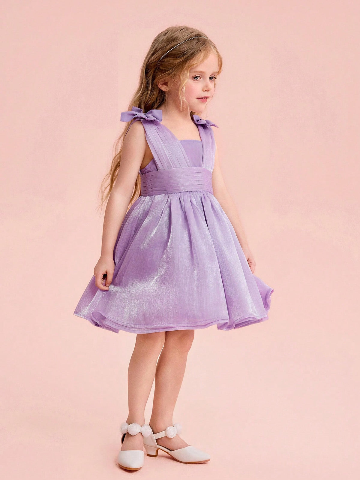 Young Girl Elegant & Cute Purple Organza Dress, Summer