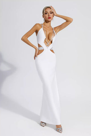 Fernanda White Diamond Backless Bandage Dress