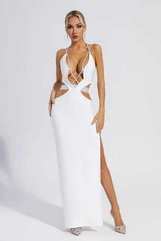 Fernanda White Diamond Backless Bandage Dress