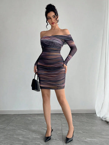 Sexy Elegant Style Dress For Party, Vacation, Back To School, Romantic Dating, Wedding, Birthday Dress, Party Banquet, New Year's Eve Outfits, Christmas Women's Dresses, Cocktail Women's Dresses, Purple Swoosh One Shoulder Skinny Long Sleeve Short Dresses
