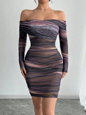 Sexy Elegant Style Dress For Party, Vacation, Back To School, Romantic Dating, Wedding, Birthday Dress, Party Banquet, New Year's Eve Outfits, Christmas Women's Dresses, Cocktail Women's Dresses, Purple Swoosh One Shoulder Skinny Long Sleeve Short Dresses