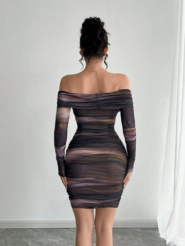 Sexy Elegant Style Dress For Party, Vacation, Back To School, Romantic Dating, Wedding, Birthday Dress, Party Banquet, New Year's Eve Outfits, Christmas Women's Dresses, Cocktail Women's Dresses, Purple Swoosh One Shoulder Skinny Long Sleeve Short Dresses