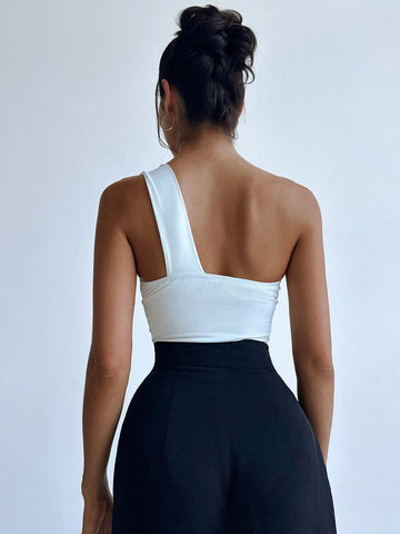Women's Elegant One Shoulder Bodysuit With Bowknot