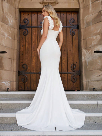 Fishtail Hem Cami Dress With Ruffled Hem And Split, Suitable For Evening Party