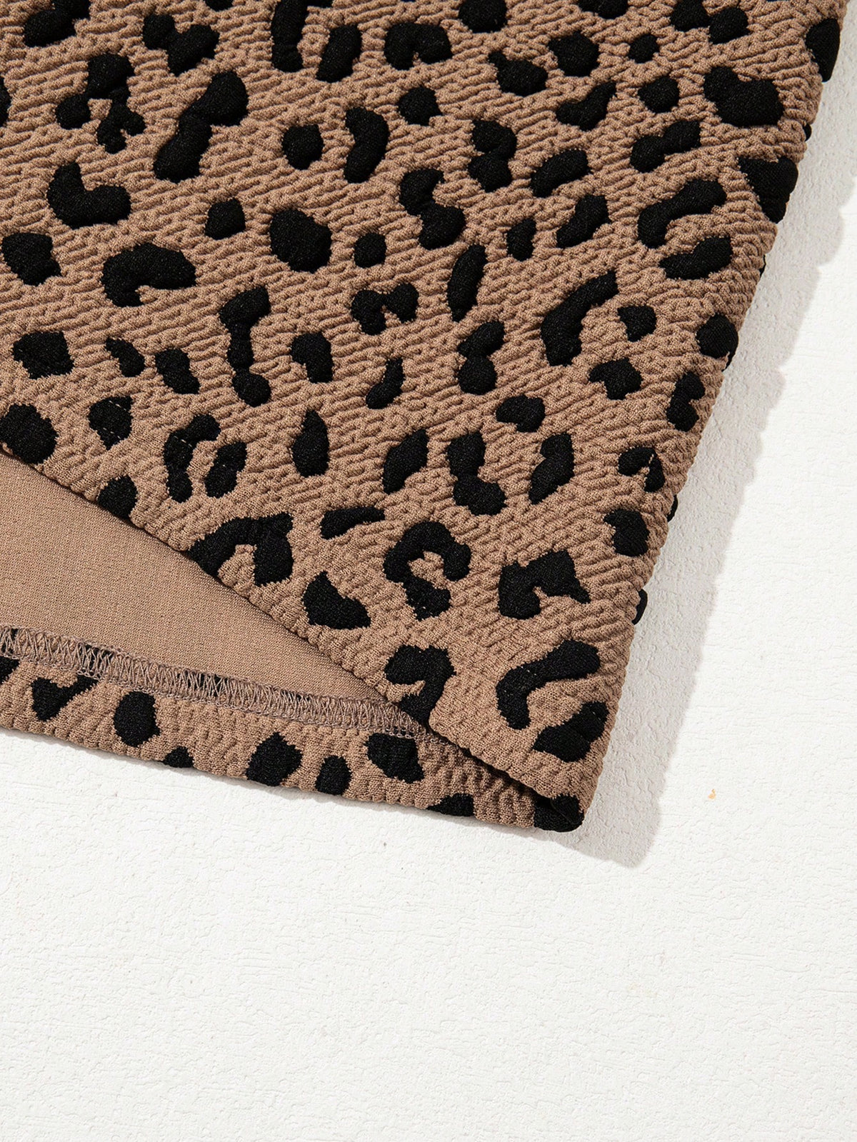 Fiyote Khaki Leopard Print V-Neck Sleeveless Mini Dress