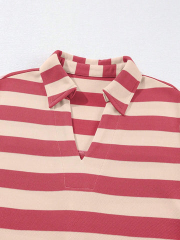 Fiyote Pink Striped Pocket V-Neck Loose Mini Dress