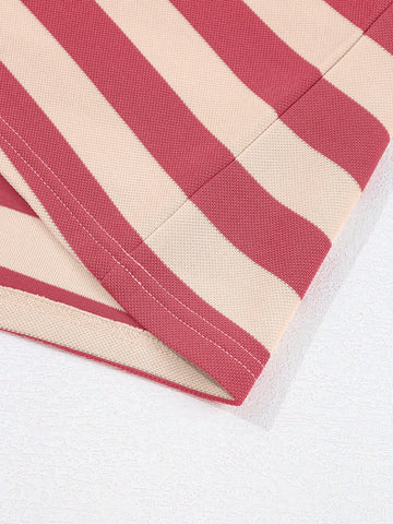 Fiyote Pink Striped Pocket V-Neck Loose Mini Dress