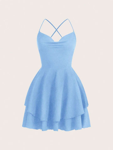Flirla Textured Criss-Cross Backless Tie-Up Women Dress