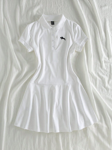 Flirla Women Casual Polo Collar Simple Fashionable Mini Dress, Suitable For Summer