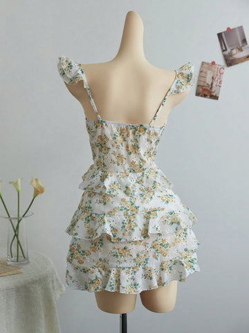Flirla Women's Printed Stylish Niche Waist-Cinching Slim Sexy Short Dress. Suitable For Spring And Summer. Wedding Season.