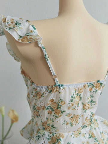 Flirla Women's Printed Stylish Niche Waist-Cinching Slim Sexy Short Dress. Suitable For Spring And Summer. Wedding Season.