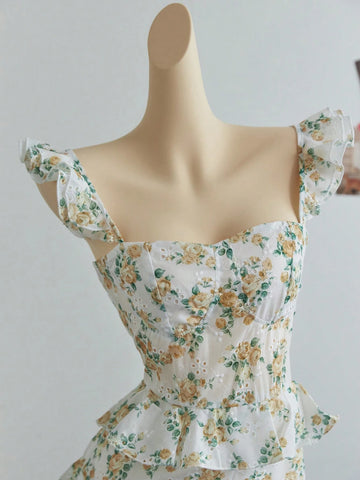 Flirla Women's Printed Stylish Niche Waist-Cinching Slim Sexy Short Dress. Suitable For Spring And Summer. Wedding Season.