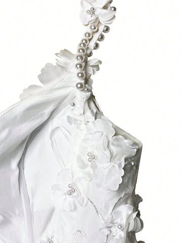 Floral Appliques Backless Mesh Wedding Dress