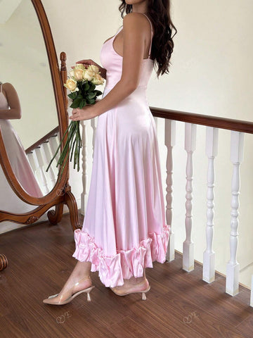 Floral Bud Big Swing Spaghetti Strap Bridesmaid Dress