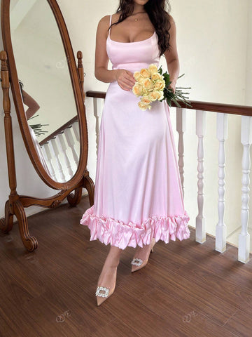 Floral Bud Big Swing Spaghetti Strap Bridesmaid Dress