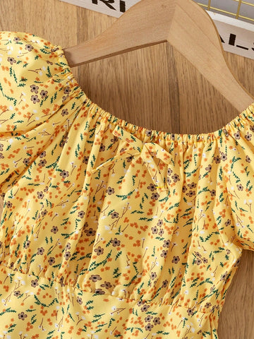 Floral Country Style Kids Summer Dress, Cute Princess Dress For Outdoor Wear