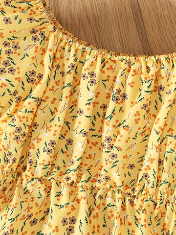 Floral Country Style Kids Summer Dress, Cute Princess Dress For Outdoor Wear