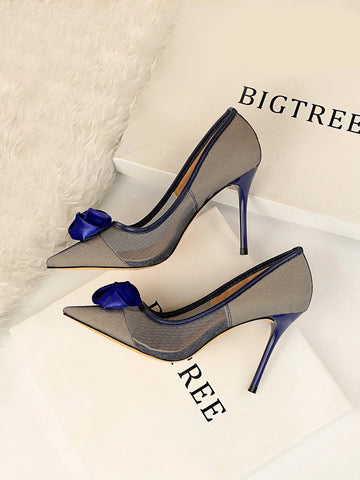 Floral Decor Mesh Stiletto Court Heels