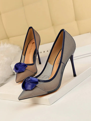 Floral Decor Mesh Stiletto Court Heels