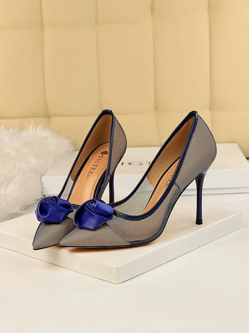 Floral Decor Mesh Stiletto Court Heels