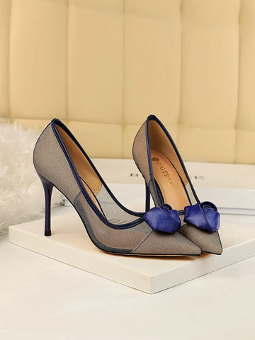 Floral Decor Mesh Stiletto Court Heels
