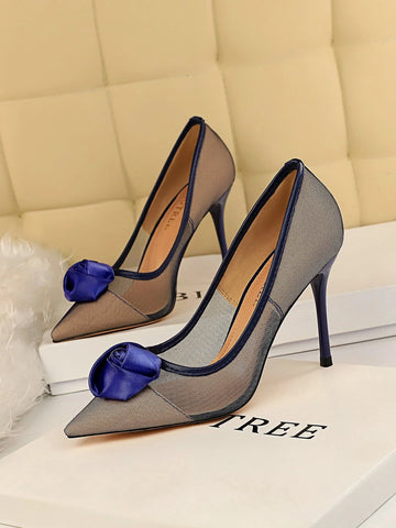 Floral Decor Mesh Stiletto Court Heels