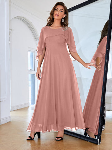 Floral Embroidery Mesh Detail Bridesmaid Dress