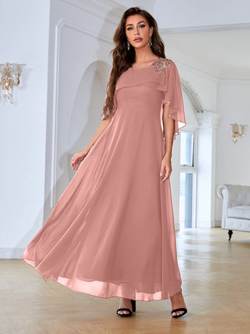 Floral Embroidery Mesh Detail Bridesmaid Dress