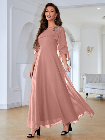 Floral Embroidery Mesh Detail Bridesmaid Dress